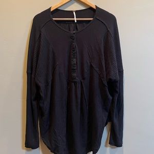 Free People black loose-fit Henley long sleeve